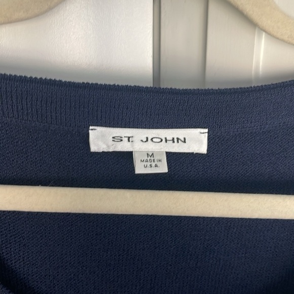 St. John Blue Sleeveless Wool Knit White Trim Tank Top - Picture 2 of 4